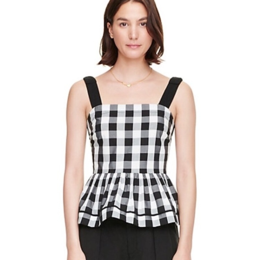 Kate Spade Broome Street Gingham Peplum Tank Top